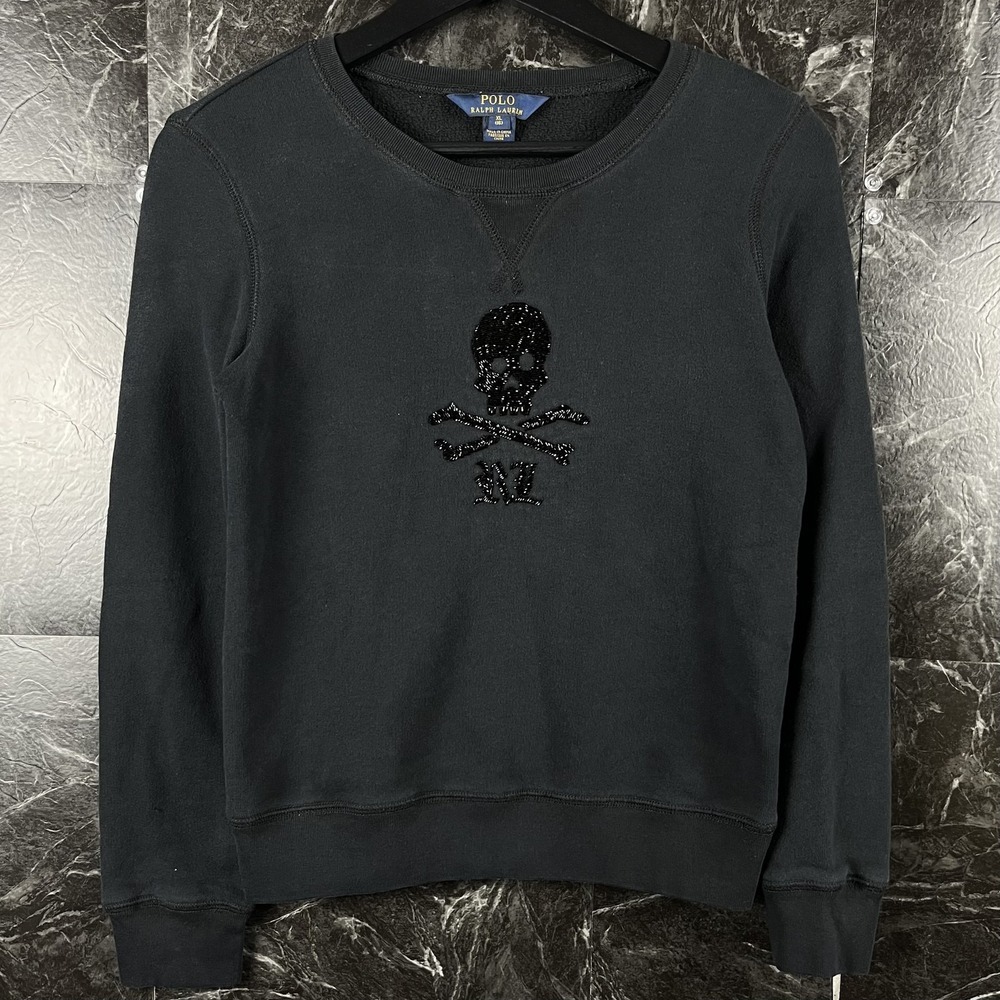 Polo Ralph Lauren Girl's Black Skull Bone Sweatshirt XL (Women's XS)